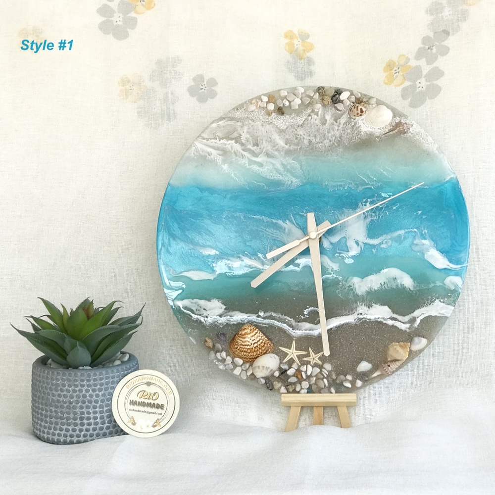 3D resin wall clock, modern wall art ocean waves